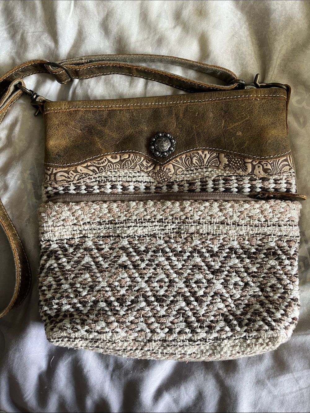 Myra Bag Brown and Cream Woven Crossbody